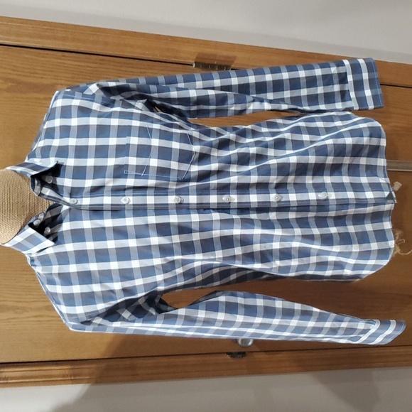 Untuckit grey blue plaid checkered long sleeve shirt - Picture 2 of 6